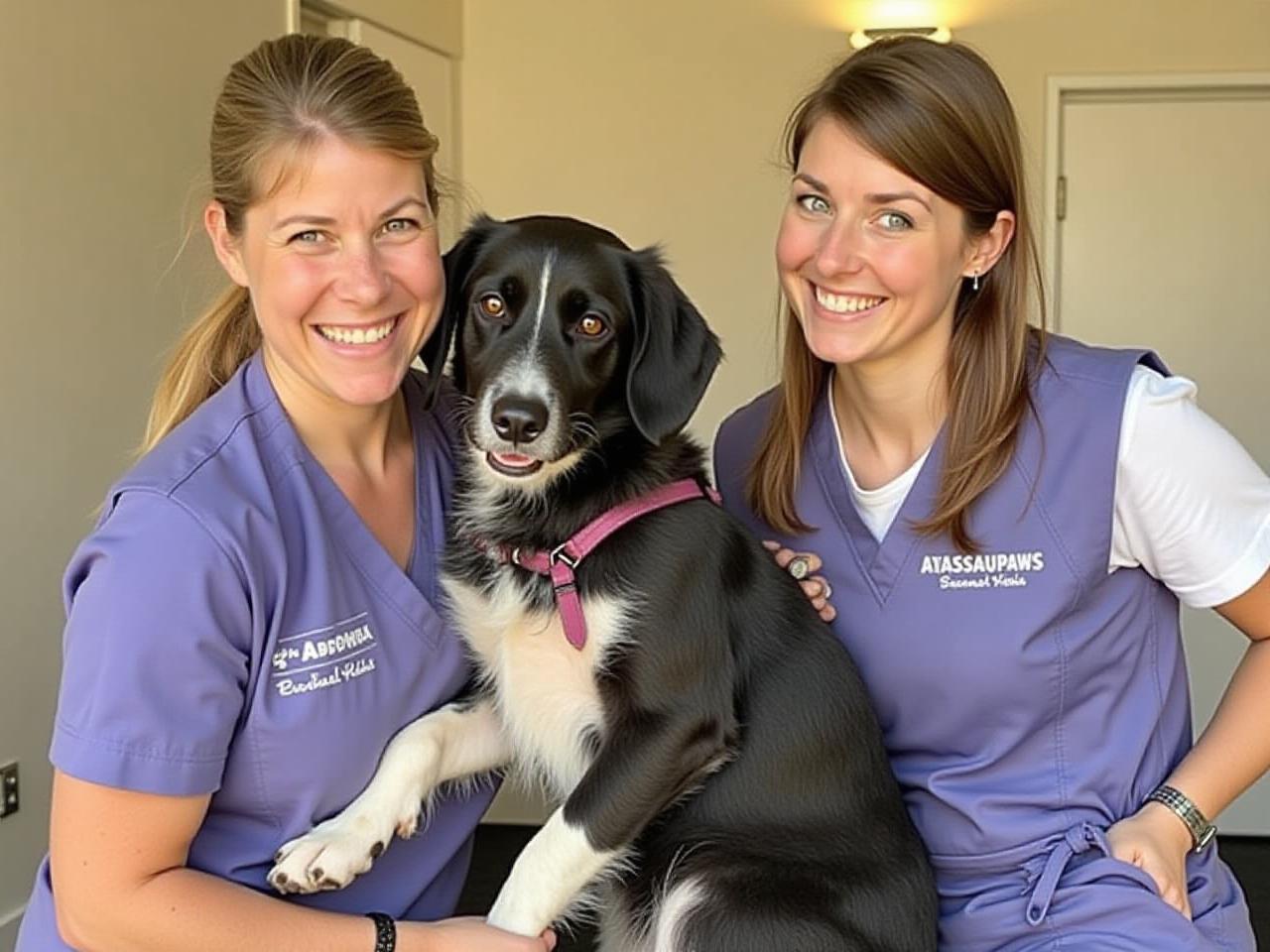 Aussie Paws Hotel team members smiling with pets