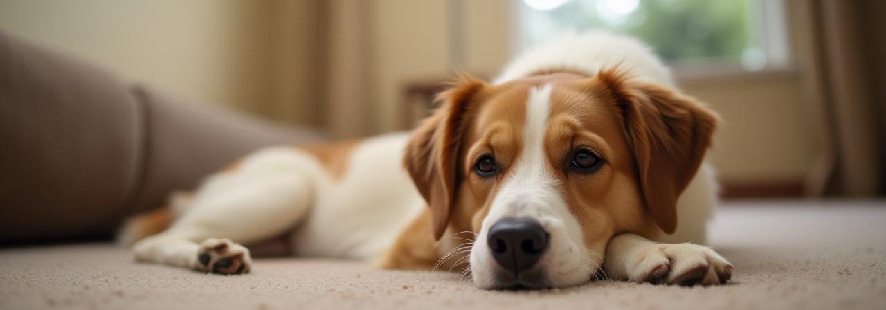 Dog relaxing in a comfortable boarding room