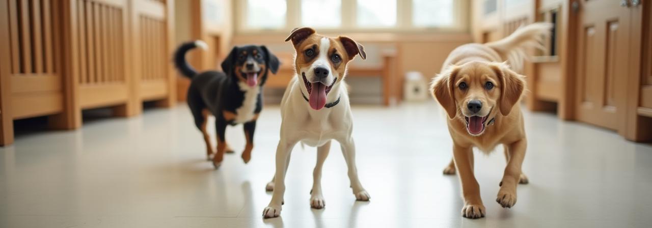 Dogs playing in a daycare area